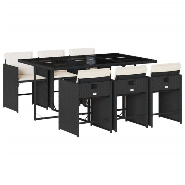 vidaXL spisebordss&aelig;t til haven 7 dele med hynder polyrattan sort