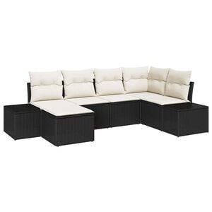 vidaXL Havesofa S&aelig;t med pude 6 pcs Sort og Cream polyrattan
