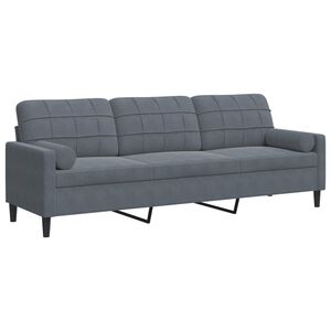 vidaXL 3-personers sofa med pyntepuder 210 cm fl&oslash;jl m&oslash;rkegr&aring;