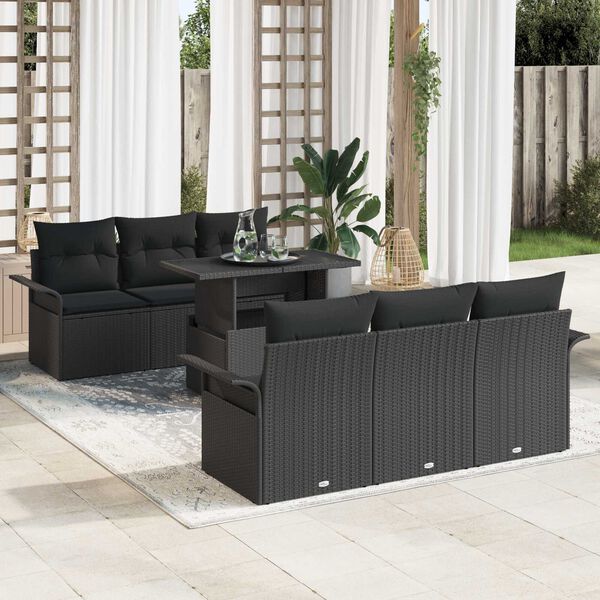 vidaXL Havesofa S&aelig;t med pude med opbevaring 7 pcs Sort Poly Rattan