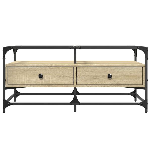 vidaXL sofabord med glasplade 98,5x50x45 cm sonoma-eg