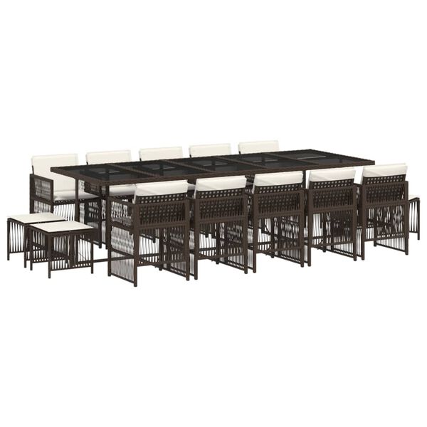 vidaXL spisebordss&aelig;t til haven 15 dele med hynder polyrattan brun