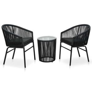 vidaXL bistros&aelig;t 3 dele med hynder PVC-rattan sort