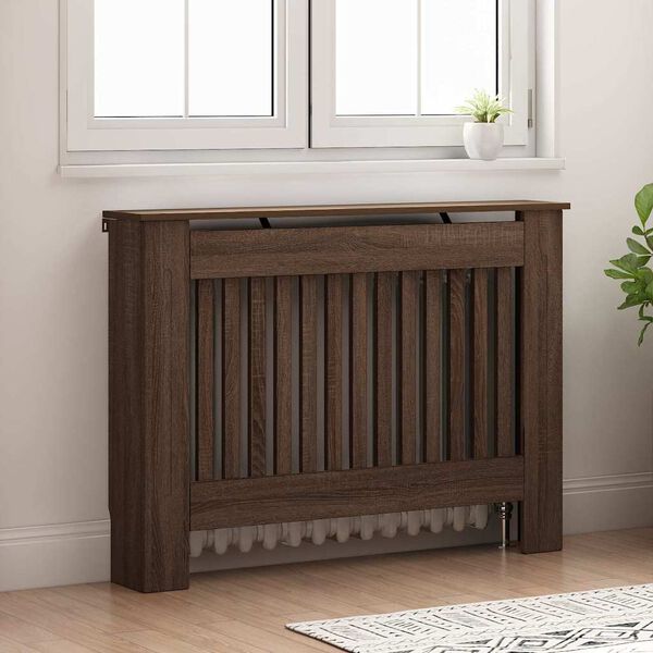 vidaXL Radiatorcover Brun eg 112 x 19 x 81,5 cm Konstrueret træ