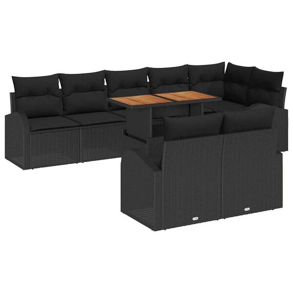 vidaXL Havesofa S&aelig;t med opbevaring 9 pcs Sort Poly rattan