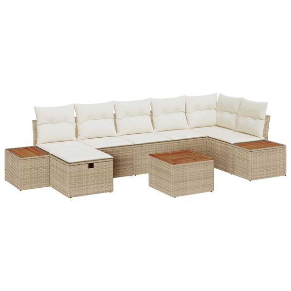 vidaXL Havesofa S&aelig;t med pude med opbevaring 8 pcs Beige polyrattan