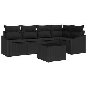 vidaXL Havesofa S&aelig;t med pude med opbevaring 6 pcs Sort polyrattan