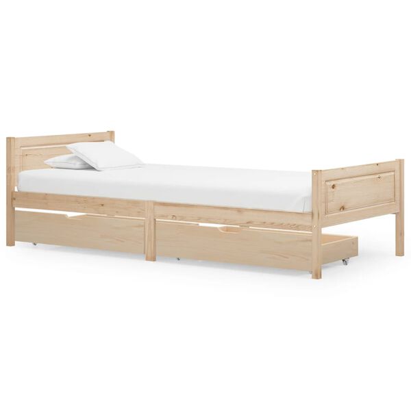 vidaXL sengeramme med 2 skuffer 100x200 cm massivt fyrretr&aelig;