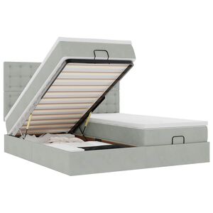 vidaXL osmannisk sengeramme med madrasser 200x200 cm fl&oslash;jl lysegr&aring;