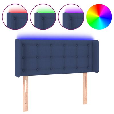 vidaXL sengegavl med LED-lys 103x16x78/88 cm stof blå