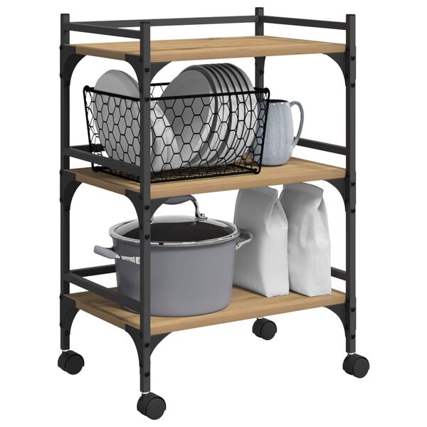 vidaXL K&oslash;kkenvogn Artisan Egetr&aelig; 50 x 35 x 75.5 cm Konstrueret tr&aelig;