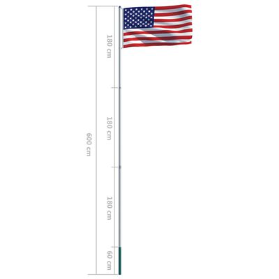 vidaXL det amerikanske flag og flagstang 6 m aluminium