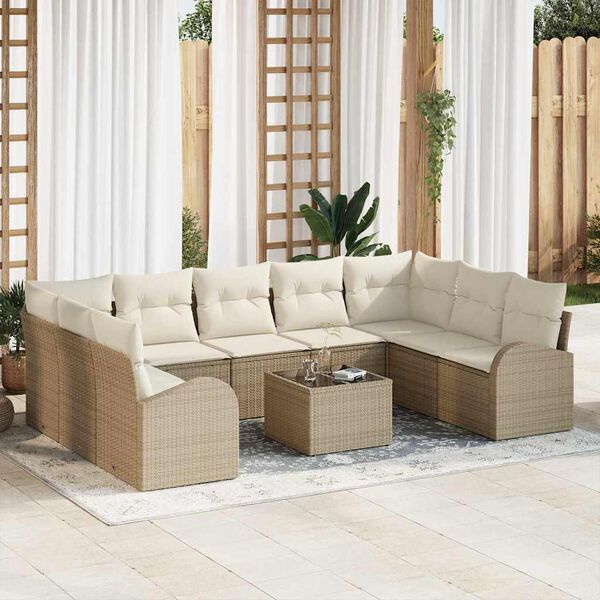 vidaXL Sofa S&aelig;t med pude 10 pcs Beige og hvid polyrattan