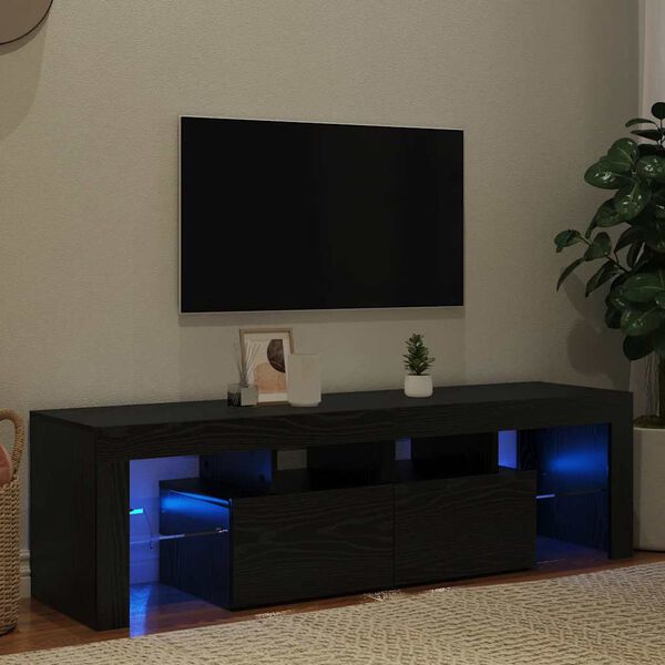 vidaXL tv-bord med LED-lys 140x36,5x40 cm konstrueret tr&aelig; sort egetr&aelig;