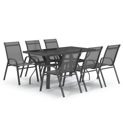 vidaXL spisebordssæt til haven 7 dele grå og sort