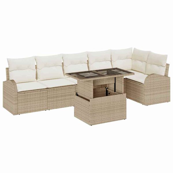 vidaXL Havesofa Sæt med pude med opbevaring 7 pcs Beige Poly rattan