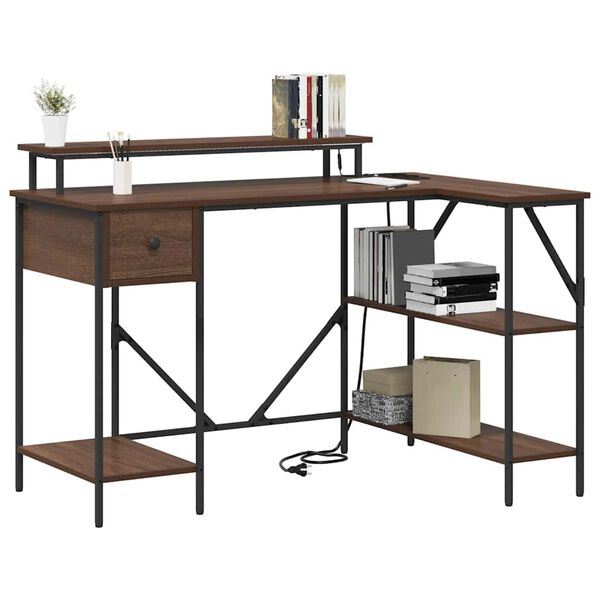 vidaXL Bord med skuffe Brun eg 120 x 79 x 86,5 cm Konstrueret tr&aelig;