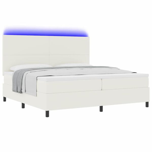vidaXL LED Box Spring Bed Creme og hvid 200 x 200 cm Velourstof