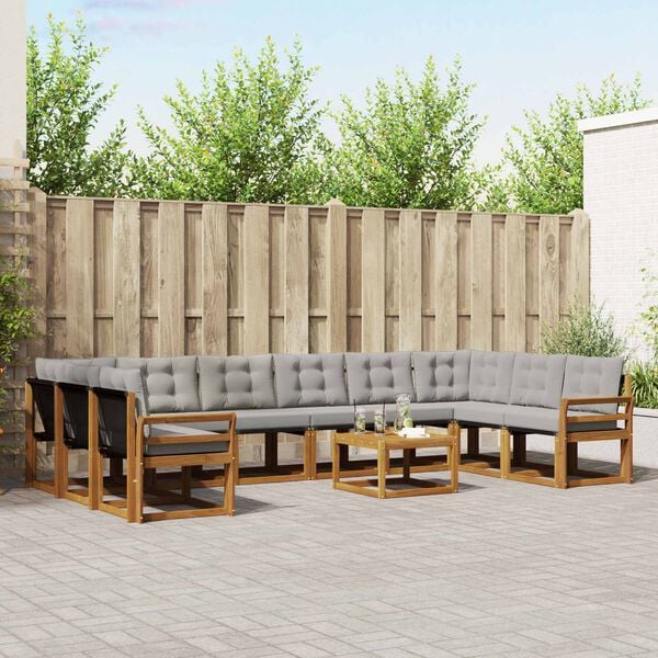 vidaXL Udend&oslash;rs sofagruppe med pude 11 pcs Naturlig og Lys Gr&aring;