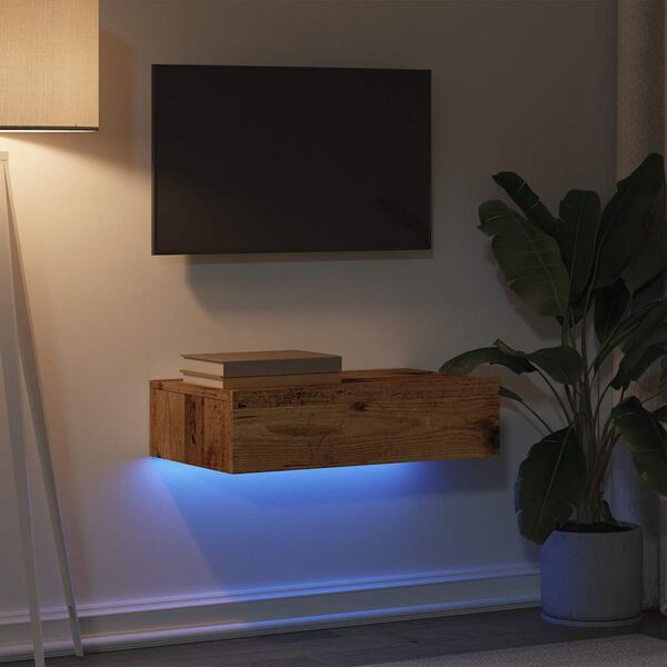 vidaXL tv-bord med LED-lys 60x35x15,5 cm antikt træ