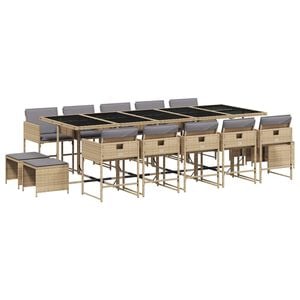 vidaXL spisebordss&aelig;t til haven 15 dele med hynder polyrattan beige