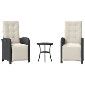 vidaXL bistros&aelig;t til haven 3 dele med hynder polyrattan sort