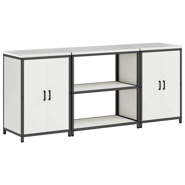 vidaXL K&oslash;kkenopbevaringss&aelig;t med hylde 3 pcs Hvid Koldvalset st&aring;l