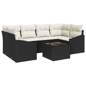 vidaXL Sofa S&aelig;t med pude med opbevaring 7 pcs Sort og Cream polyrattan