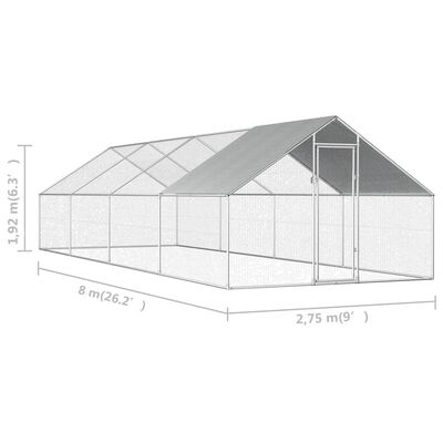 vidaXL udendørs hønsebur 2,75x8x1,92 m galvaniseret stål