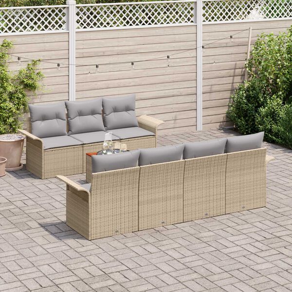 vidaXL Havesofa S&aelig;t med pude 8 pcs Beige polyrattan