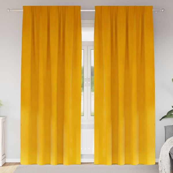 vidaXL M&oslash;rkl&aelig;gningsgardiner 2 pcs Sennepsgul 140 x 260 cm Fl&oslash;jl