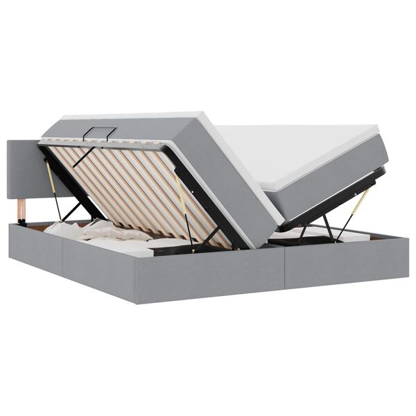 vidaXL Seng med LED -strimmellys Lysegr&aring; 200 x 200 cm Stof