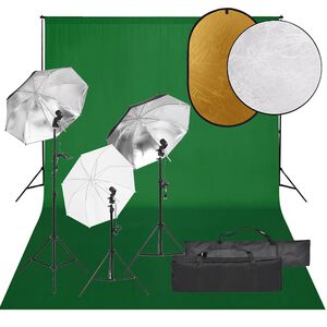 vidaXL fotostudies&aelig;t med lampes&aelig;t + baggrund og reflektor