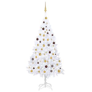 vidaXL kunstigt juletr&aelig; med lys og kugles&aelig;t 210 cm PVC hvid