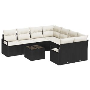 vidaXL Sofa S&aelig;t med pude 9 pcs Sort og Cream polyrattan