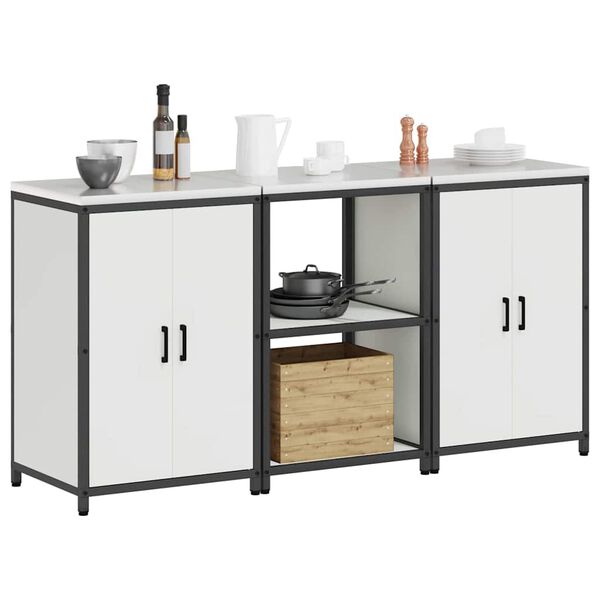 vidaXL K&oslash;kkenopbevaringss&aelig;t med hylde 3 pcs Hvid Koldvalset st&aring;l