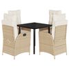 vidaXL spisebordss&aelig;t til haven 5 dele med hynder polyrattan beige