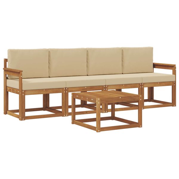 vidaXL Udend&oslash;rs sofagruppe 5 pcs Naturlig og Beige Massivt Akacietr&aelig;