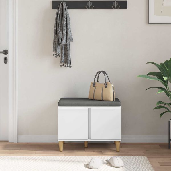 vidaXL Hallb&aelig;nk med pude Hvid 60 x 38 x 46 cm Kunstigt tr&aelig; og stof