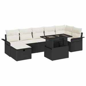 vidaXL Havesofa S&aelig;t med pude med opbevaring 8 pcs Sort Poly rattan