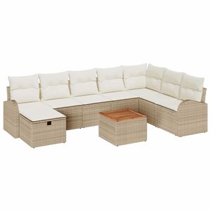 vidaXL Havesofa S&aelig;t med pude med opbevaring 9 pcs Beige Poly rattan