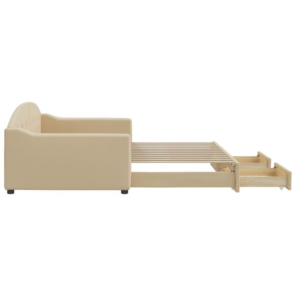 vidaXL daybed med udtræk og skuffer 100x200 cm stof cremefarvet
