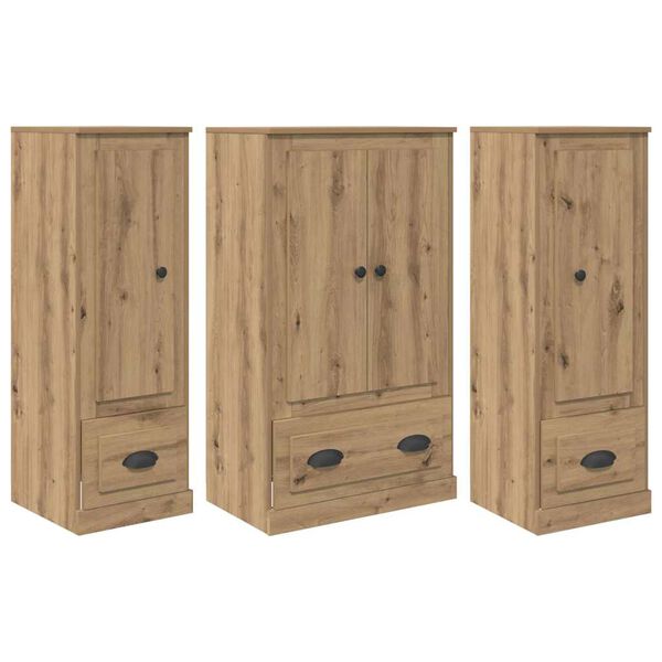 vidaXL Highboard med skuffe 3 pcs Artisan Egetr&aelig; Konstrueret tr&aelig;