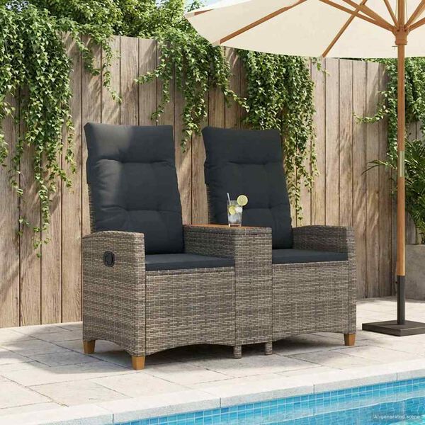 vidaXL Reclining Bench med Bord Gr&aring; og M&oslash;rkegr&aring; 126 x 65 x 112 cm