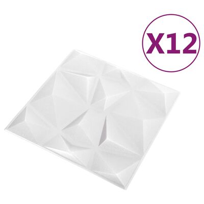 vidaXL 3D-vægpaneler 12 stk. 50x50 cm 3 m² diamanthvid