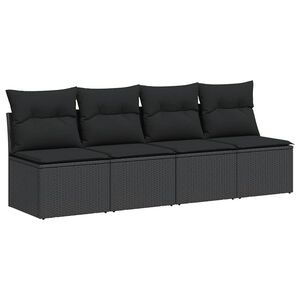 vidaXL havesofa med hynder 4-personers sort polyrattan