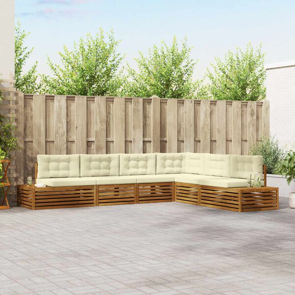 vidaXL Udend&oslash;rs sofagruppe med pude 6 Stk Naturlig og Fl&oslash;de