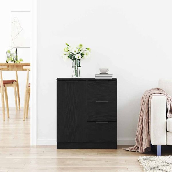 vidaXL Sideboard med skuffe Sort eg 60 x 30 x 70 cm Konstrueret tr&aelig;