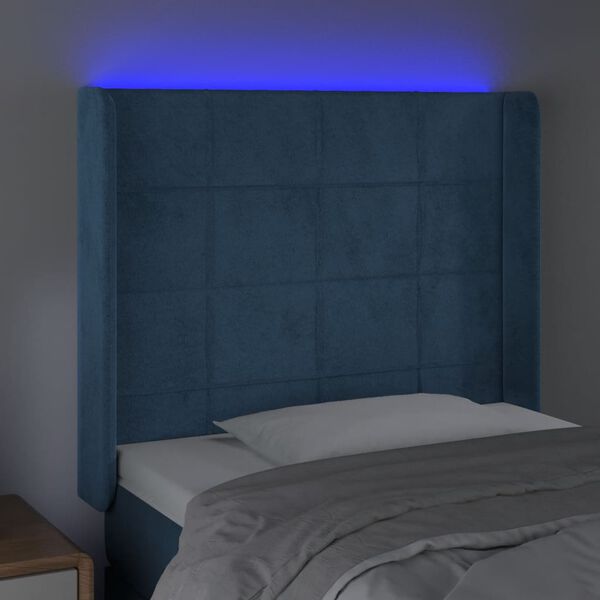vidaXL sengegavl med LED-lys 83x16x118/128 cm fløjl mørkeblå