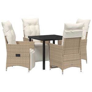 vidaXL Have Spisebordss&aelig;t med pude 5 pcs Beige polyrattan